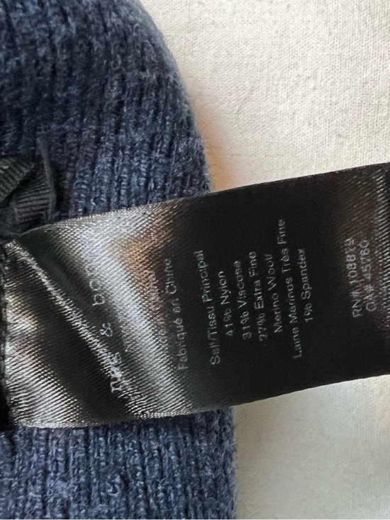RAG & BONE Addison Logo Folded Edge Wool Unisex Beanie Blue One Size